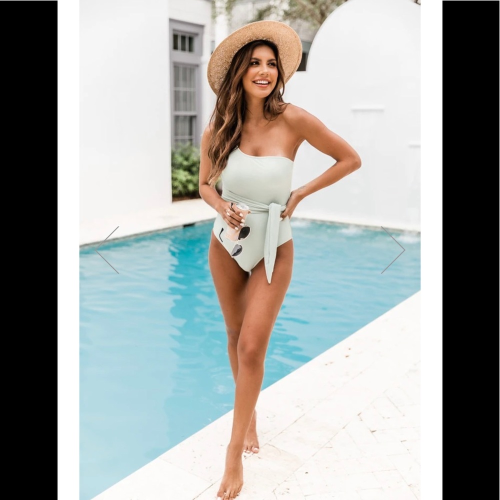 New SAIL THE COAST ONE SHOULDER SAGE SWIMSUIT
